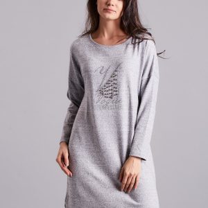 Wholesale Light gray asymmetrical dress with appliqué