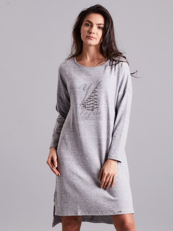 Wholesale Light gray asymmetrical dress with appliqué