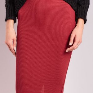 Wholesale Burgundy ribbed midi skirt