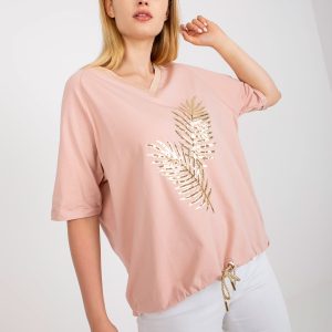 Wholesale Dirty pink plus size blouse decorated with sequins