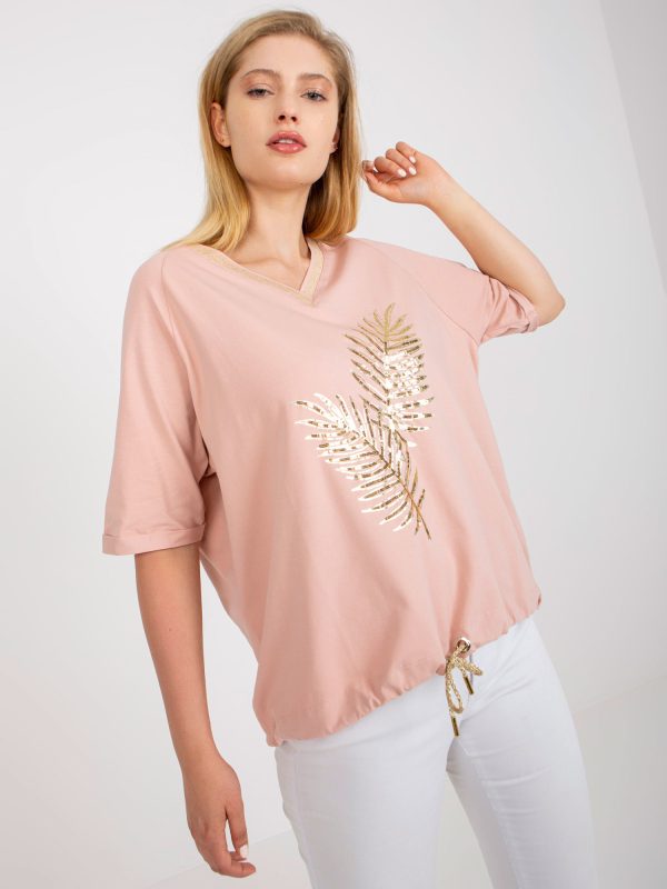 Wholesale Dirty pink plus size blouse decorated with sequins