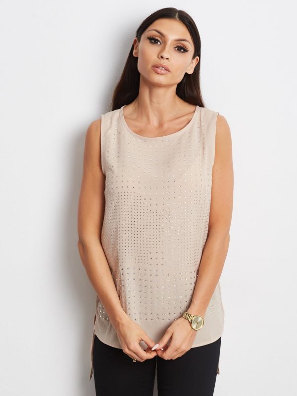 Wholesale Beige top with rhinestones