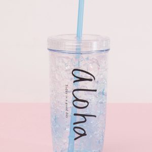 Wholesale Blue cold drink cup with straw