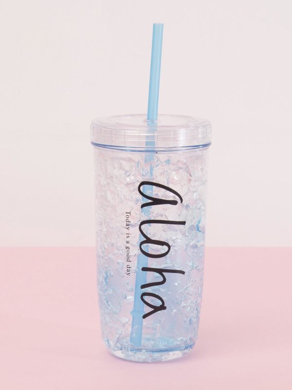 Wholesale Blue cold drink cup with straw