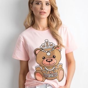 Wholesale Light pink T-shirt with glossy applique