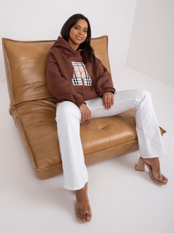 Wholesale Brown cotton sweatshirt with hoodie Felicia