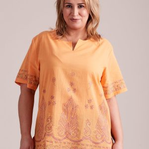 Wholesale Oversize shirt blouse with ethnic motifs orange