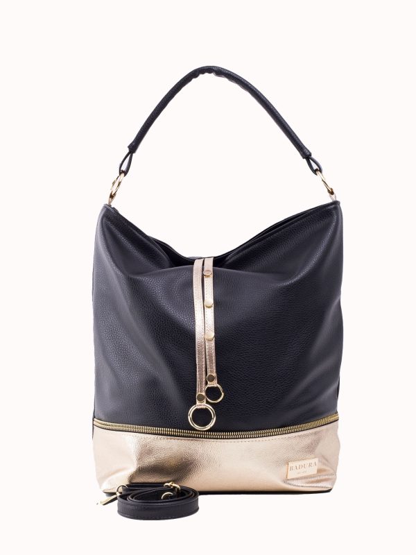 Wholesale Black and gold shopper bag made of eco leather BADURA