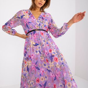 Wholesale Annie's Purple Floral Pleated Dress