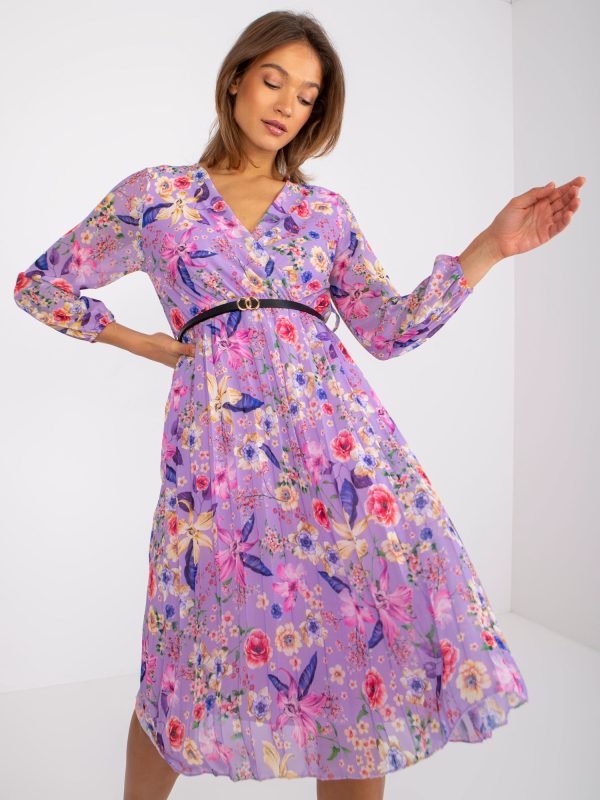 Wholesale Annie's Purple Floral Pleated Dress