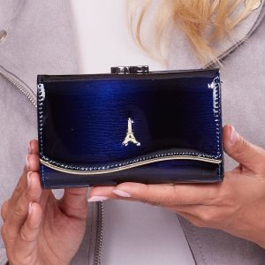 Wholesale Navy blue leather wallet for women with lacquer