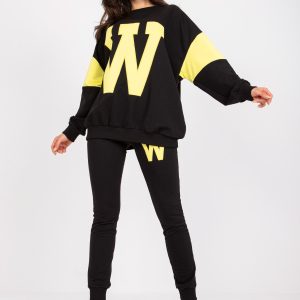 Wholesale Black and Yellow Two-Piece Cotton Tracksuit Set