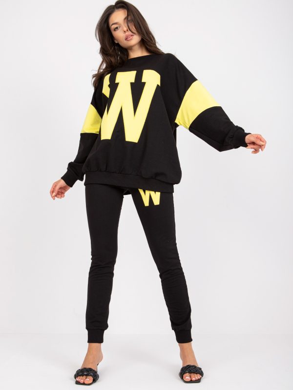 Wholesale Black and Yellow Two-Piece Cotton Tracksuit Set