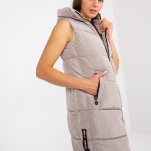 Wholesale Dark beige quilted down vest with hood