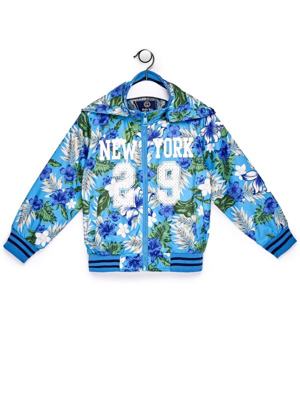 Wholesale Blue children's jacket with tropical motifs