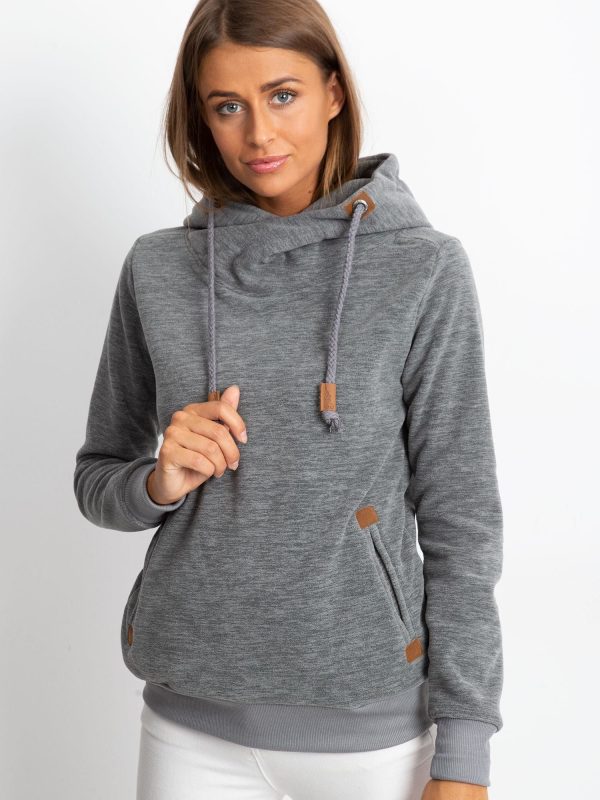 Wholesale Light grey sweatshirt with leather inserts