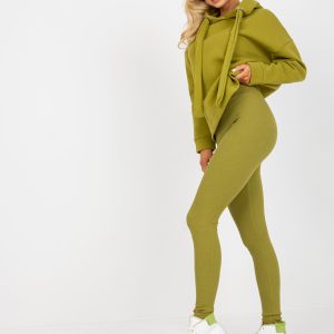 Wholesale Olive two-piece sweatsuit set with leggings