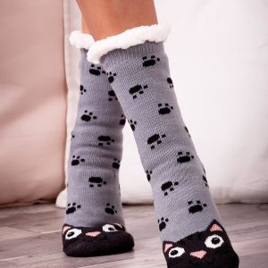 Wholesale Grey socks for the winter with a cat motif