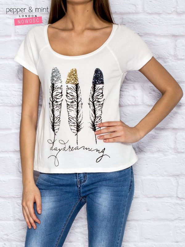 Wholesale T-shirt with feather motif white