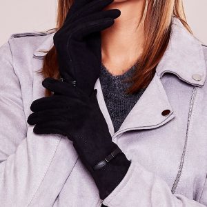 Wholesale Black insulated gloves with bow and openwork