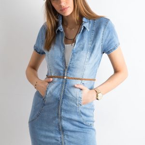 Wholesale Denim dress with zipper blue