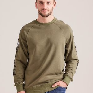 Wholesale Khaki sweatshirt for men with inscription on the sleeves