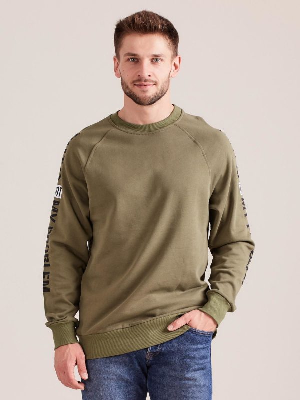 Wholesale Khaki sweatshirt for men with inscription on the sleeves