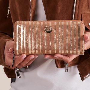 Wholesale Gold Leather Zipper Striped Wallet