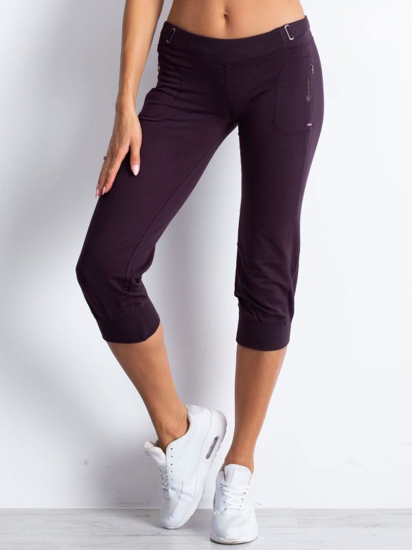 Wholesale Dark purple capri sweatpants with fabric belt