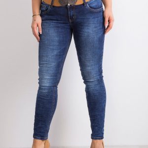 Wholesale Blue denim pants with plus size belt