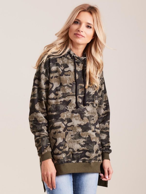 Wholesale Khaki Asymmetrical Camo Hoodie