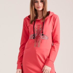 Wholesale Coral sweatshirt tunic with hood