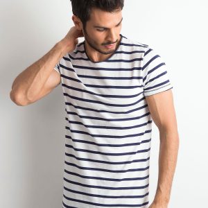 Wholesale Men's T-shirt with stripes ecru-navy