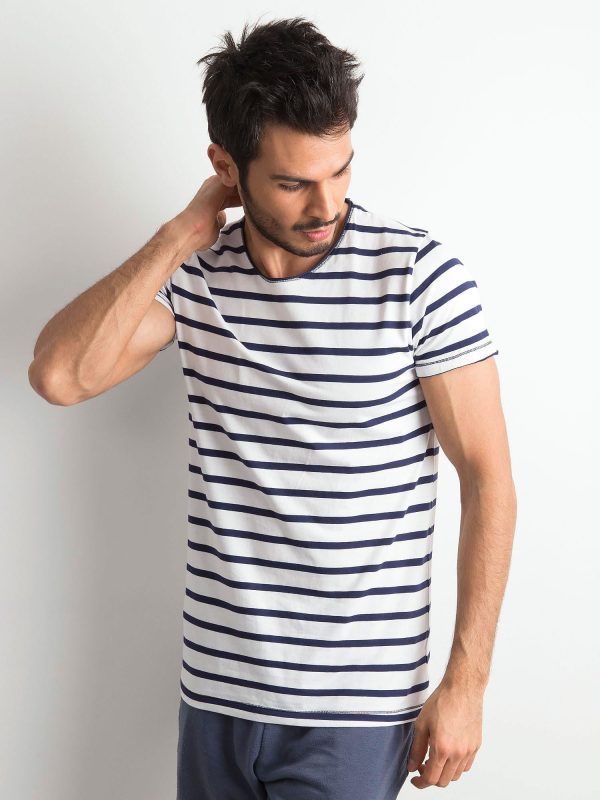 Wholesale Men's T-shirt with stripes ecru-navy