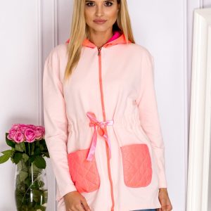 Wholesale Light pink cardigans with hoodie and pockets