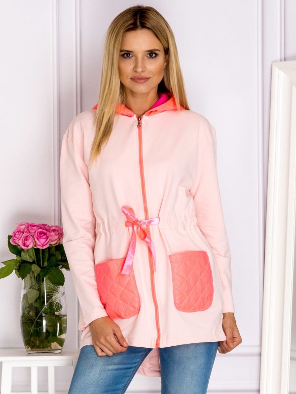 Wholesale Light pink cardigans with hoodie and pockets