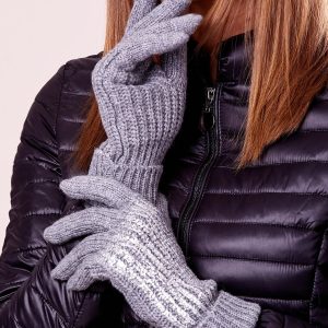 Wholesale Grey gloves with wool and glossy applique