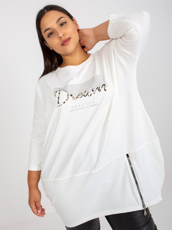 Wholesale Ecru cotton tunic plus size with silver appliqué