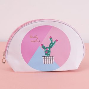 Wholesale White and pink cosmetic bag with print