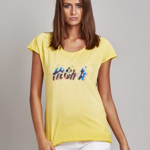 Wholesale Yellow t-shirt with colorful stripe