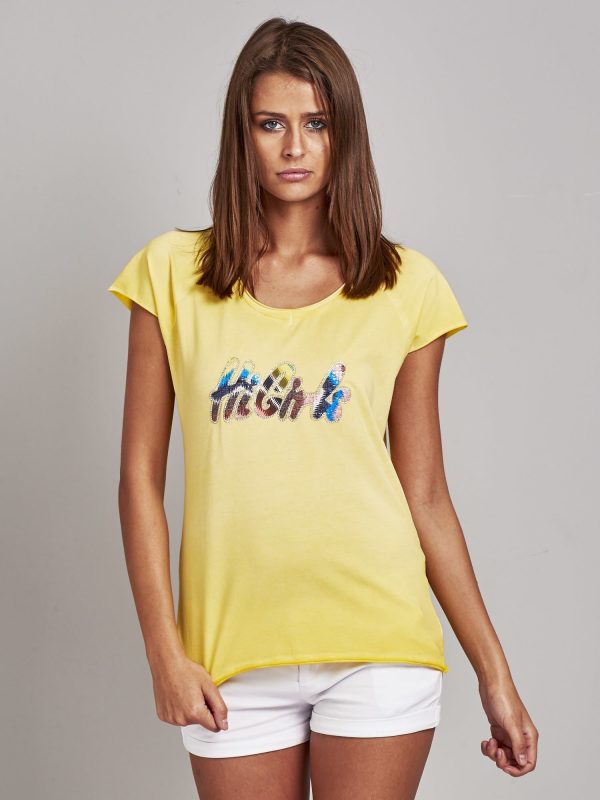 Wholesale Yellow t-shirt with colorful stripe