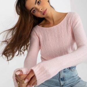 Wholesale Pale pink women's classic sweater with applique