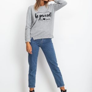 Wholesale Gray oversized sweatshirt with the inscription STAY BEAUTIFUL