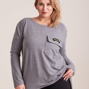 Wholesale Gray asymmetrical blouse with pocket PLUS SIZE