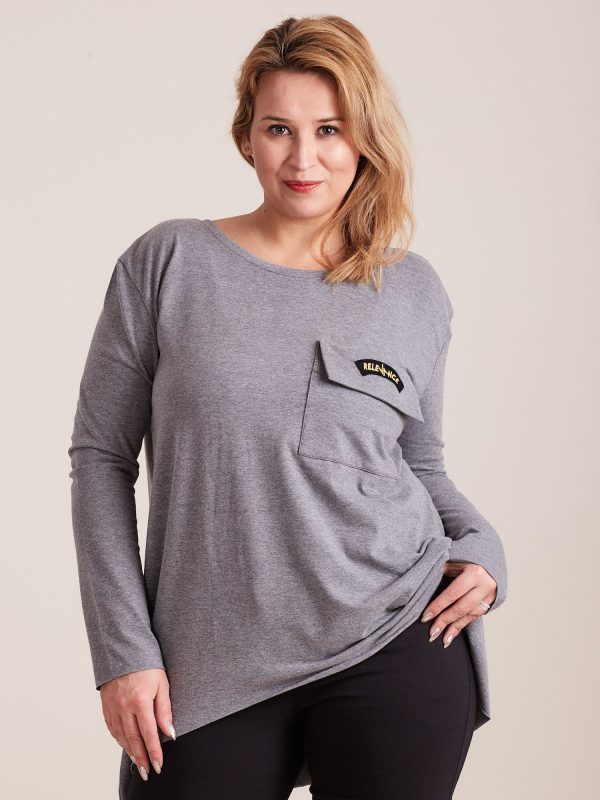 Wholesale Gray asymmetrical blouse with pocket PLUS SIZE