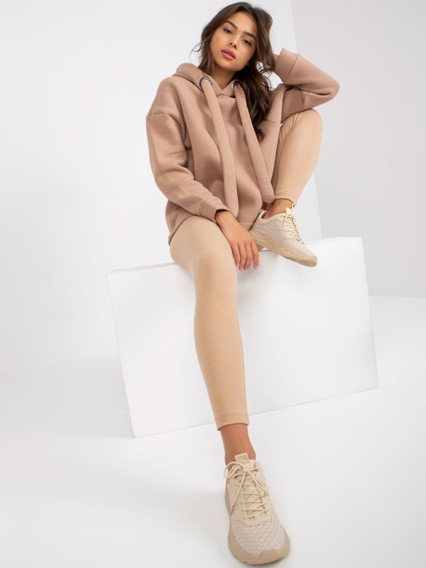 Wholesale Beige two-piece sweatsuit set with leggings