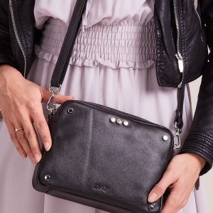 Wholesale Black Leather Messenger Bag with Detachable Strap