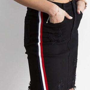 Wholesale Black denim skirt with stripes