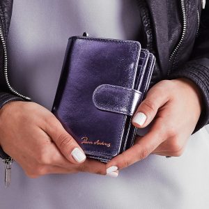 Wholesale Blue leather wallet with metallic gloss