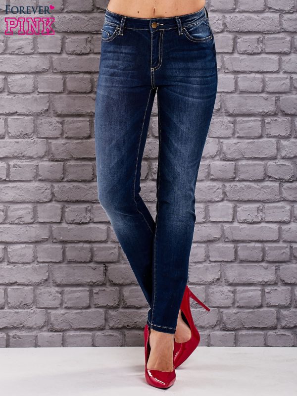 Wholesale Navy blue high-waisted slim jeans